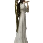 Trio Anjos Músicos Flauta Violino Harpa Em Resina Natal 38cm