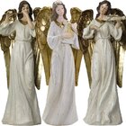 Trio Anjos Músicos Flauta Violino Harpa Em Resina Natal 38cm