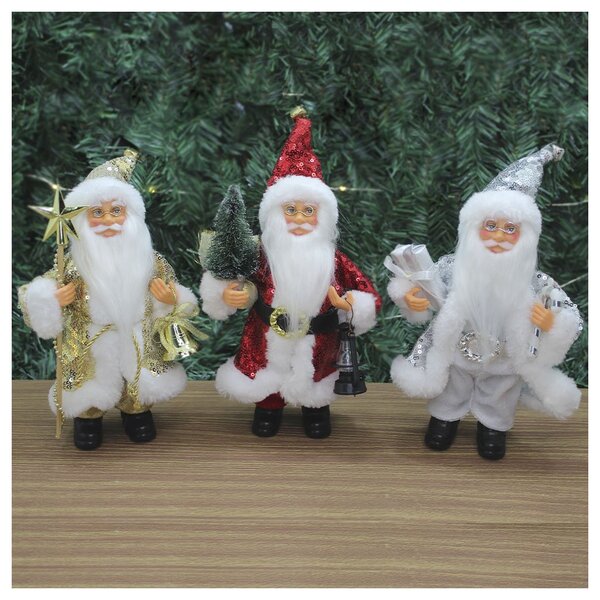 Trio Boneco Natal Papai Noel Com Brilho Em Tecido 22cm