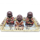 Trio Buda Da Felicidade Prosperidade Marrom Bandeja 20x10