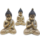 Trio Buda Tibetano Da Sabedoria Meditação Gold Com Strass