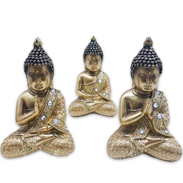 Trio Buda Tibetano Da Sabedoria Meditação Gold Com Strass