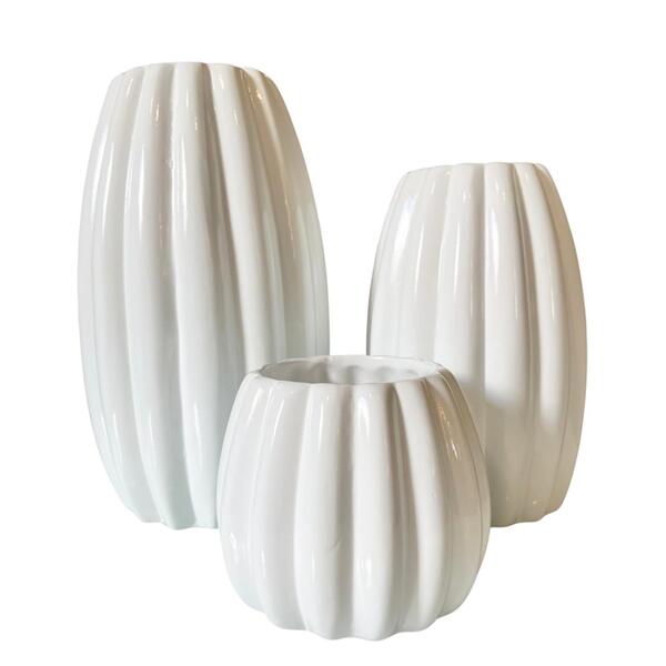 Trio Centro De Mesa Alto Relevo Moderno Cacau Branco Brilho