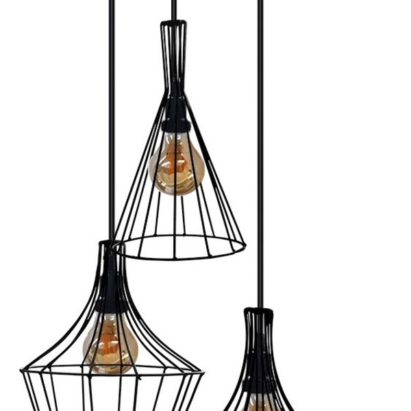 Trio Com 3 Lustres Luminária Pendente Modelo Aramado Preto