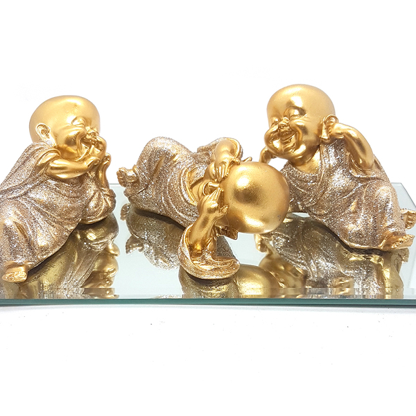 Trio De Buda Alegria Cego Surdo Mudo Buda Estatueta 9 Cm