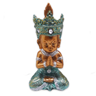 Trio De Buda Tailandês Da Prosperidade Gold Azul 12cm