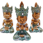 Trio De Buda Tailandês Da Prosperidade Gold Azul 12cm