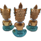 Trio De Buda Tailandês Da Prosperidade Gold Azul 12cm