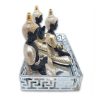 Trio De Buda Tailandês Rezando Preto Dourado Com Bandeja