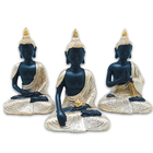 Trio De Buda Tailandês Rezando Preto Dourado Com Bandeja