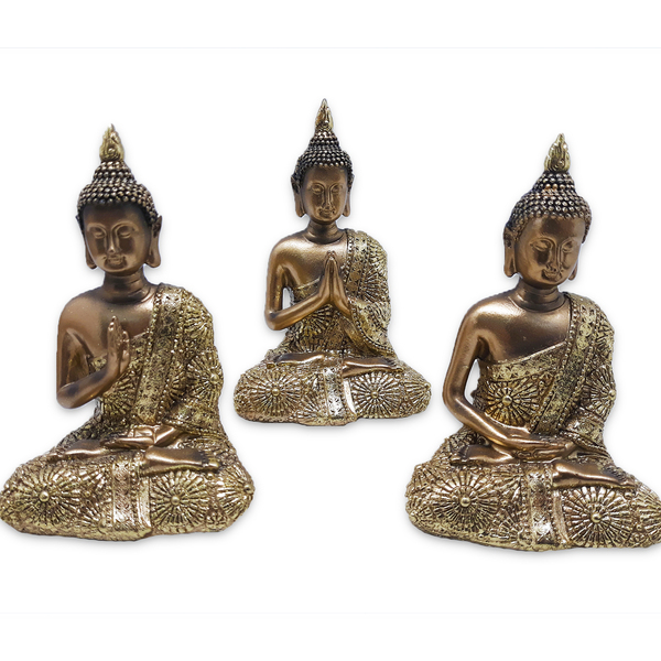 Trio De Buda Tailandês Yoga Buda Cobre Brilhante 12 Cm