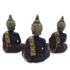 Trio De Budas Tailandeses Meditando Yoga Preto Marrom 12 Cm