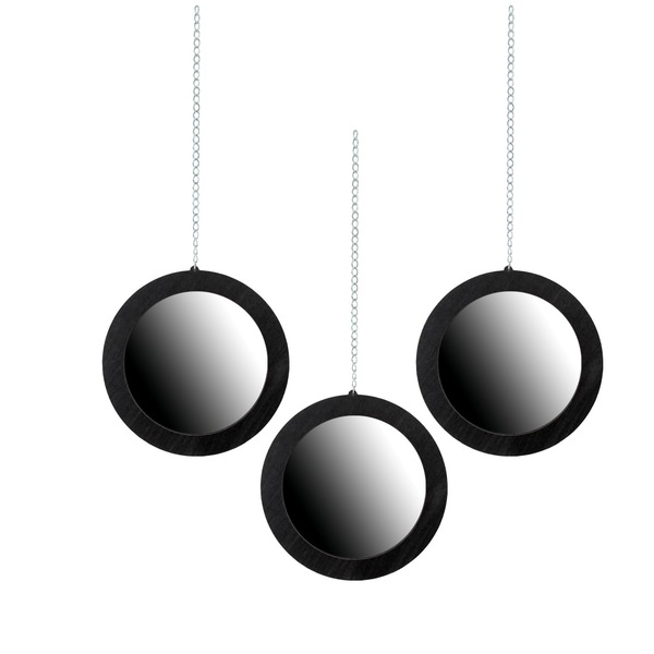Trio De Espelhos Redondos Com Moldura Preta E Correntes