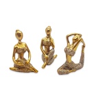 Trio De Ioga Estátua Rezando Meditando Luxo Dourado Brilho