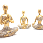 Trio De Ioga Estátua Rezando Meditando Luxo Dourado Brilho