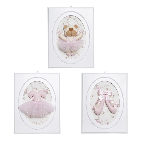 Trio De Quadros Balé Com Pérolas Quarto Bebê Infantil