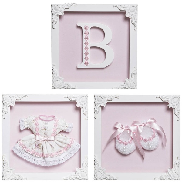 Trio De Quadros Com Acrílico Menina Quarto Bebê Infantil