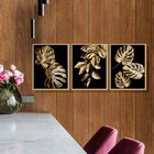 Trio De Quadros Com Moldura Folhas Douradas Elegante Sala