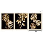 Trio De Quadros Com Moldura Folhas Douradas Elegante Sala