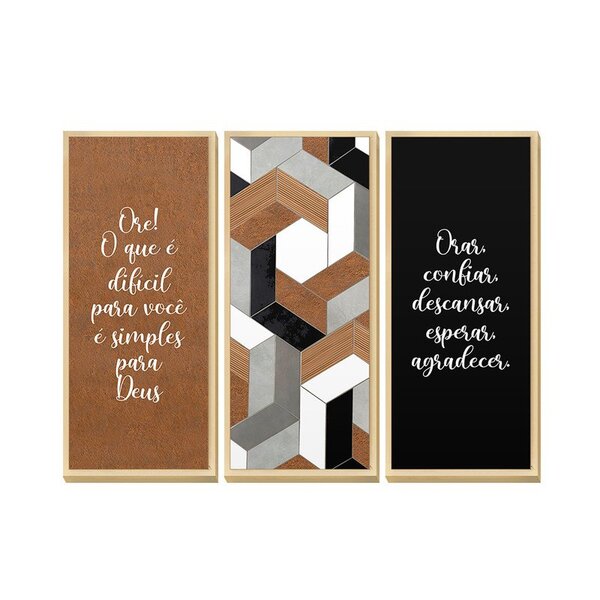Trio De Quadros Decorativos Abstrato Frases Religioso