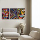 Trio De Quadros Decorativos Animais Geométrico Colorido Sala