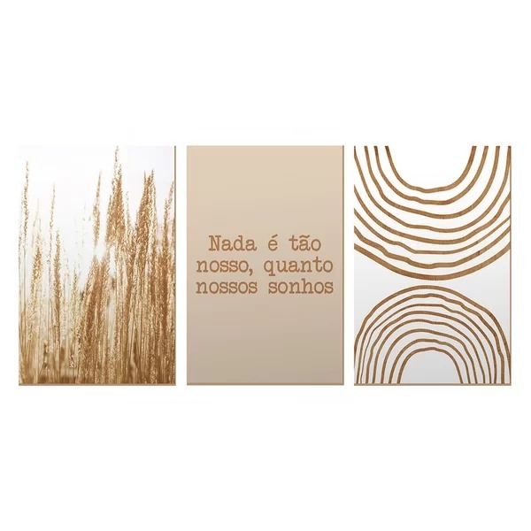 Trio De Quadros Decorativos Minimalista Abstrato Formas