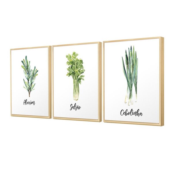 Trio De Quadros Decorativos Temperos Plantas Cozinha Parede