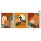 Trio De Quadros Geométrico Folhagens Planta E Formas Terracot