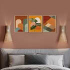 Trio De Quadros Geométrico Folhagens Planta E Formas Terracot