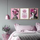 Trio De Quadros Mulheres Flores Geométrico Abstrato Quarto