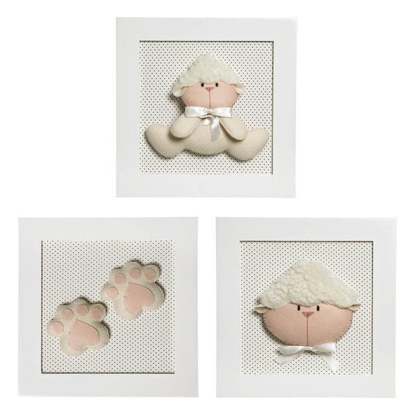 Trio De Quadros Ovelha Quarto Bebê Infantil