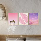 Trio De Quadros Paisagem Rosa Decorativo