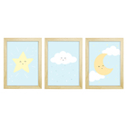 Trio De Quadros Pinus Com Vidro Chuva De Amor Azul