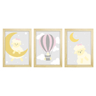 Trio De Quadros Pinus Com Vidro Ovelha Quarto Bebê