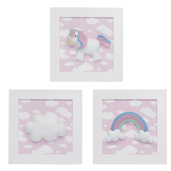 Trio De Quadros Unicórnio Quarto Bebê Infantil