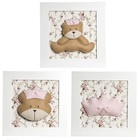 Trio De Quadros Ursa Princesa Quarto Bebê Infantil
