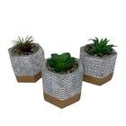 Trio De Vasos De Cimento Lapidado Com Faixa Rose Gold