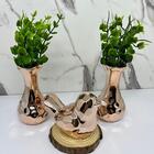 Trio Decorativo Pássaro Cerâmico + Dois Vasos Rose Gold