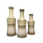 Trio Decorativo Vaso Garrafa Bege Artesanal De Cerâmica