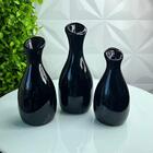 Trio Decorativo Vaso Garrafa De Cerâmica Preto Moderno