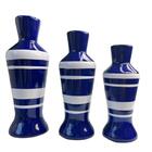 Trio Decorativo Vaso Garrafa Listrado De Cerâmica Moderno