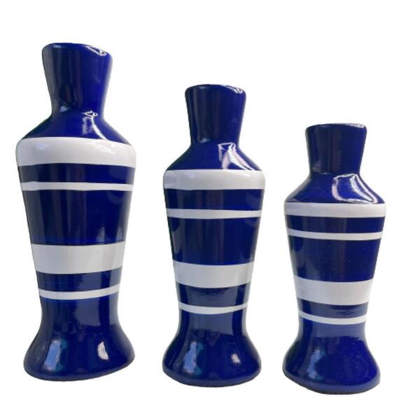 Trio Decorativo Vaso Garrafa Listrado De Cerâmica Moderno