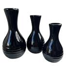 Trio Decorativo Vaso Garrafa Preto De Cerâmica Moderno