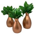 Trio Decorativo Vasos Rose Gold Luxo Com Planta Artificial