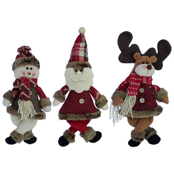 Trio Enfeites De Natal Pendente Boneco De Neve Papai Noel Ren