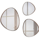Trio Espelho Orgânico Decorativo Com Moldura De Couro Café