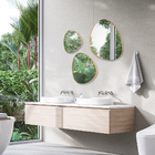 Trio Espelho Orgânico Decorativo Com Moldura De Couro Dourada