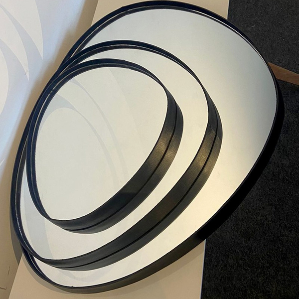 Trio Espelho Orgânico Decorativo Com Moldura De Couro Preta