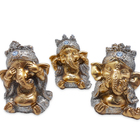 Trio Ganesha Da Sabedoria Enfeite Ganesha Gold Brilho 8 Cm