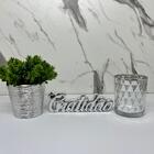 Trio Vaso Cerâmico + Castiçal De Vidro + Palavra Gratidão